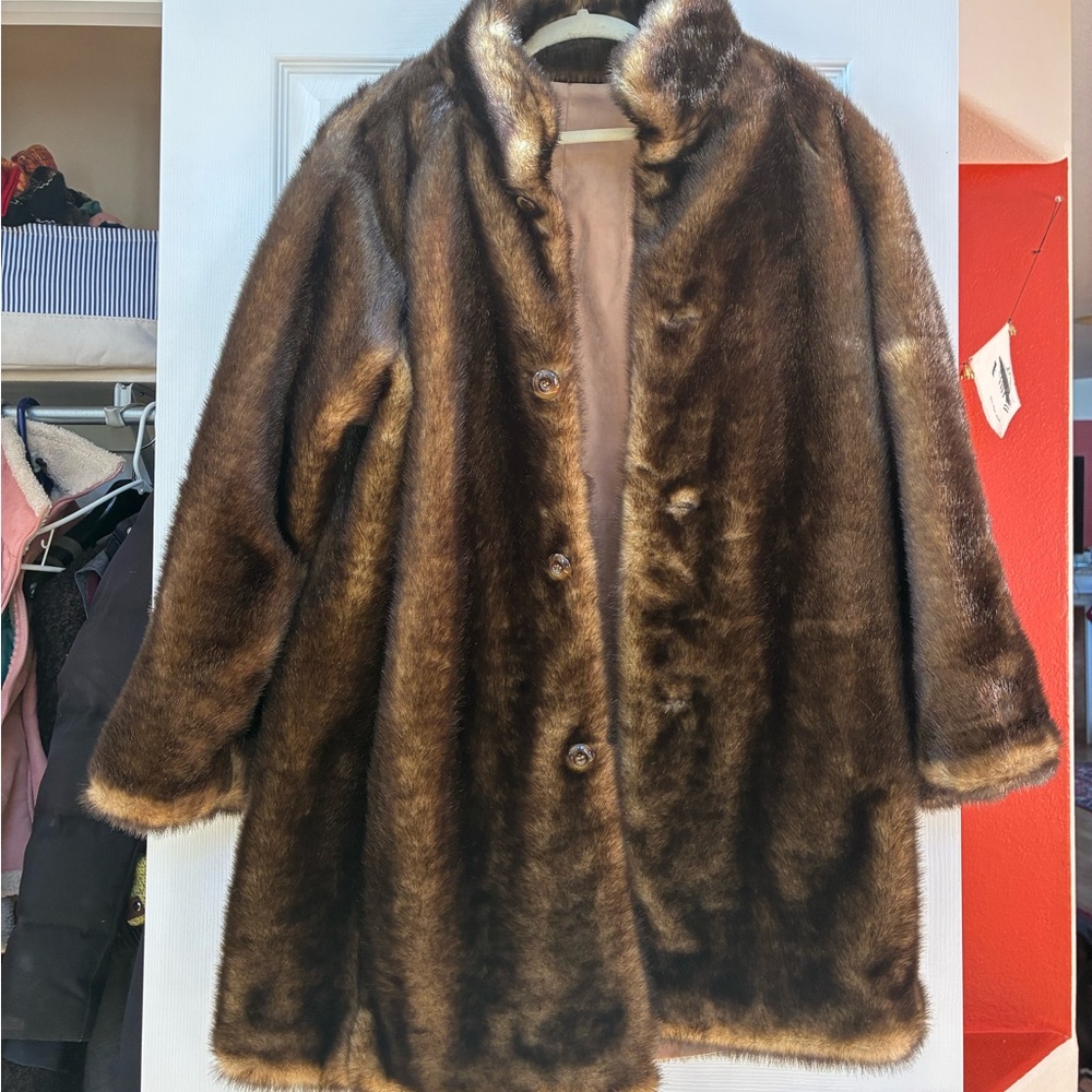 Jones New York Rich Brown Faux Fur Reversible Teddy Jacket